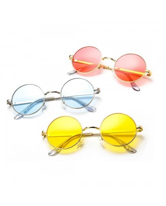 Fashion Metal Frame Men Women Sunglasses Round Candy Color Lens Glasses