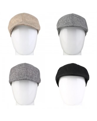 Autumn Winter Fashion Gentleman Linen Cap Solid Color Golf Director Hat