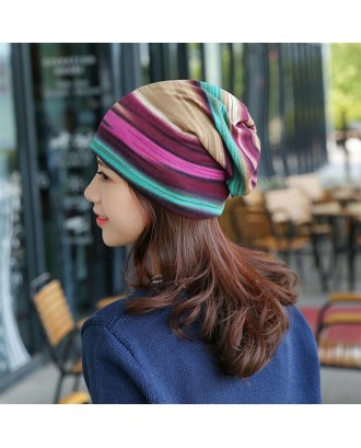 Multi-Use Knitted Scarf & Winter Hats Striped Beanies Fashion Female Scarf Hat