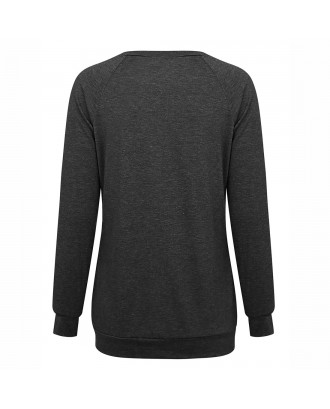 Autumn Round Neck Long Sleeve Shirt Black XL