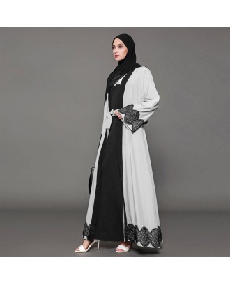 Muslim Abaya Moslem Muslem Caftans Open Front Belted Elegant Dress Long Robes