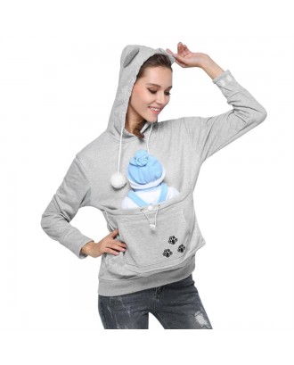 Big Pocket Sweatershirt Warm Thicken Pullovers Hooded Long Sleeve Solid Color