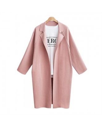 Solid Color Long Section Turn-collar Cocoon Type Wind Coat Plus Size for Women