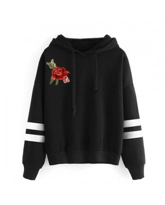 Women Long Sleeve Embroidery Hooded Pullovers Fashionable Ladies Hoodie Tops