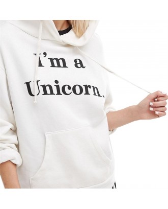 Women Hooded Pullover Long-sleeve Sweatshirt with Letter Print "I'm a Unicorn"