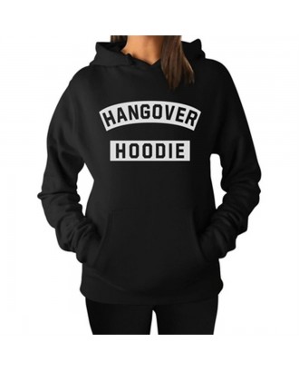 Unisex Long-sleeved Pocket Hoodie with Fashion Letters Print Plus Velvet