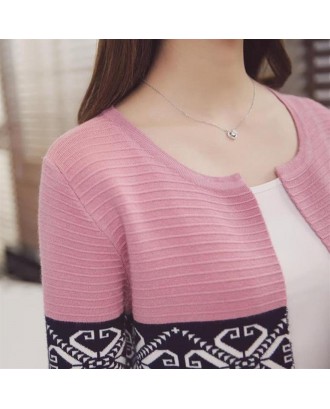 Women Cardigan Knitted Sweater with Pockets Long Sleeve O-Neck Tops Outwear