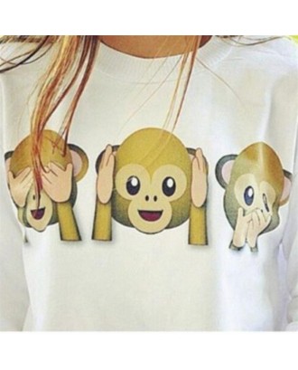 Lovely 3D Monkey Pattern Sweatshirt Long-sleeved Round Neck Pullover for Women