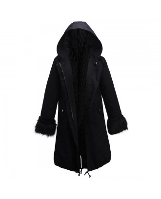 Stylish Women Long Coat Hooded Down Fur Collar&Sleeve Cotton Warm Winter Coat