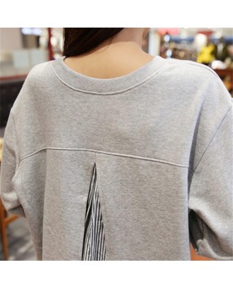 Striped T-shirts Longer In the Rear Korean Preppy Style Loose Female Tops