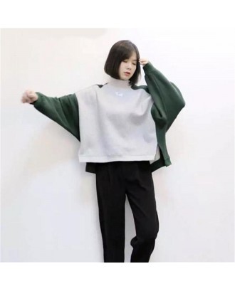 Ladies Casual Pullover Sweatershirts Loose Patchwork Long-sleeved Warm Tops