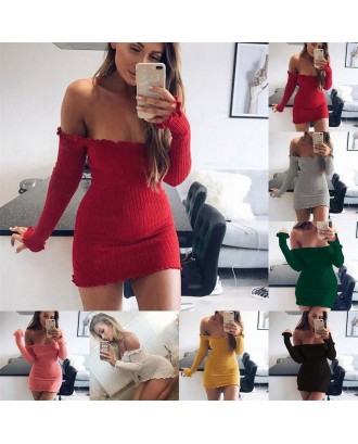 Sexy Off Shoulder Dress Bodycon Pack Hip Bottoming Dress For Autumn Winter