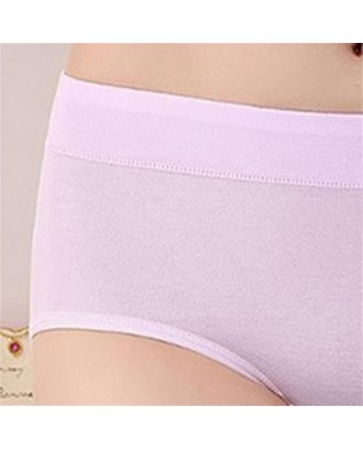 Women Solid Color Briefs Middle-waisted Hip-lifting Pure Cotton Panties