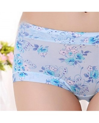 Women Sexy Skin-friendly Underpants Floral Prints Middle Waisted Briefs