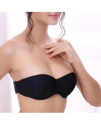 Strapless Gather Push Up Bra Invisible Transparent Clear Back