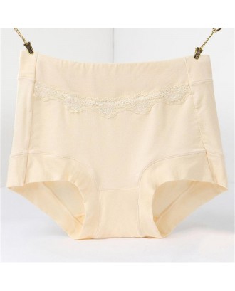 Solid Color Comfortable Modal High-rise Briefs with Lace Wrap Decor for Women