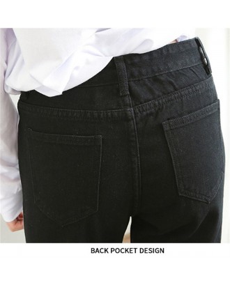 Women Pencil Pants Cowboy Jeans Slim-fit Trousers Mid-rise Waist Solid Color