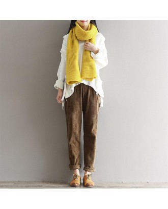 Women Corduroy Pants Vintage Lady Thicken Keep Warm Loose Pleated Trouser