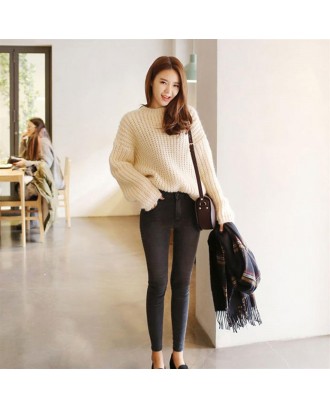 High-waisted Skinny Ankle Length Pencil Pants All-match Jeans With Zipper Fly