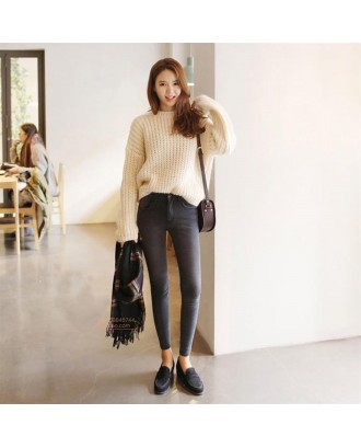 High-waisted Skinny Ankle Length Pencil Pants All-match Jeans With Zipper Fly