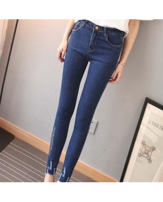 Spring Women Fashion Letters Printing Slim Jeans Casual High Waist Denim Pants