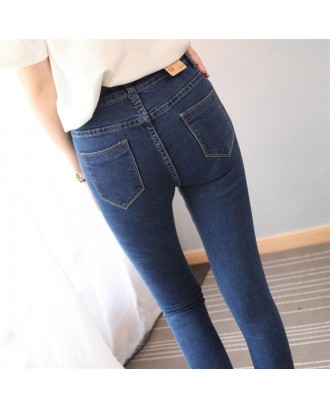 Spring Women Fashion Letters Printing Slim Jeans Casual High Waist Denim Pants