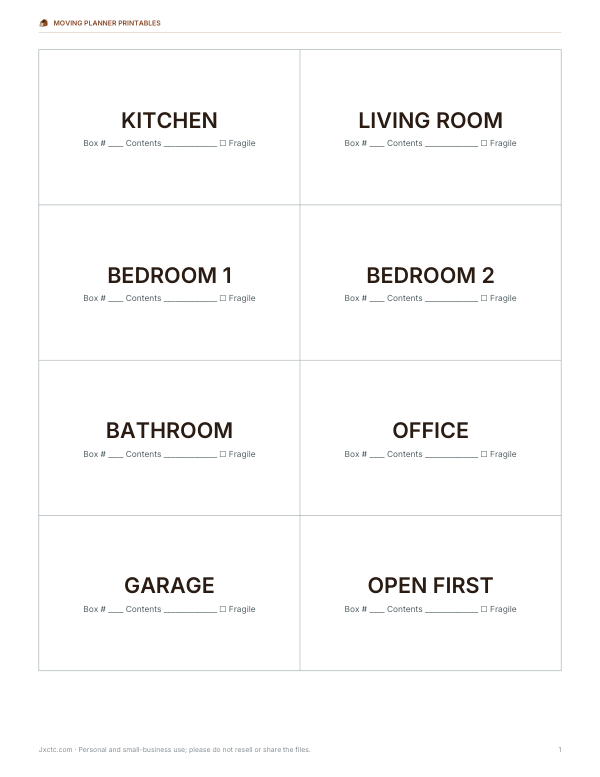 Preview of Printable Moving Box Labels